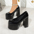 Plus size2025new arrival thick heel mary jane shoes waterproof platform catwalk thick sole round toe fashion bright leather super high heel flats