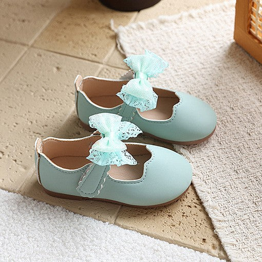 new girls' flats: lace-trimmed, big bow, soft-soled first walker shoes for toddlers - solid color princess style