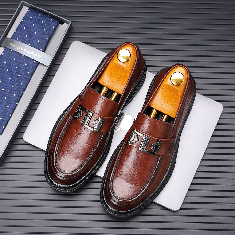 Men's leather dress shoes - autumn breathable business formal british style loafers - slip-on black casual shoes