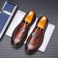 Men's leather dress shoes - autumn breathable business formal british style loafers - slip-on black casual shoes
