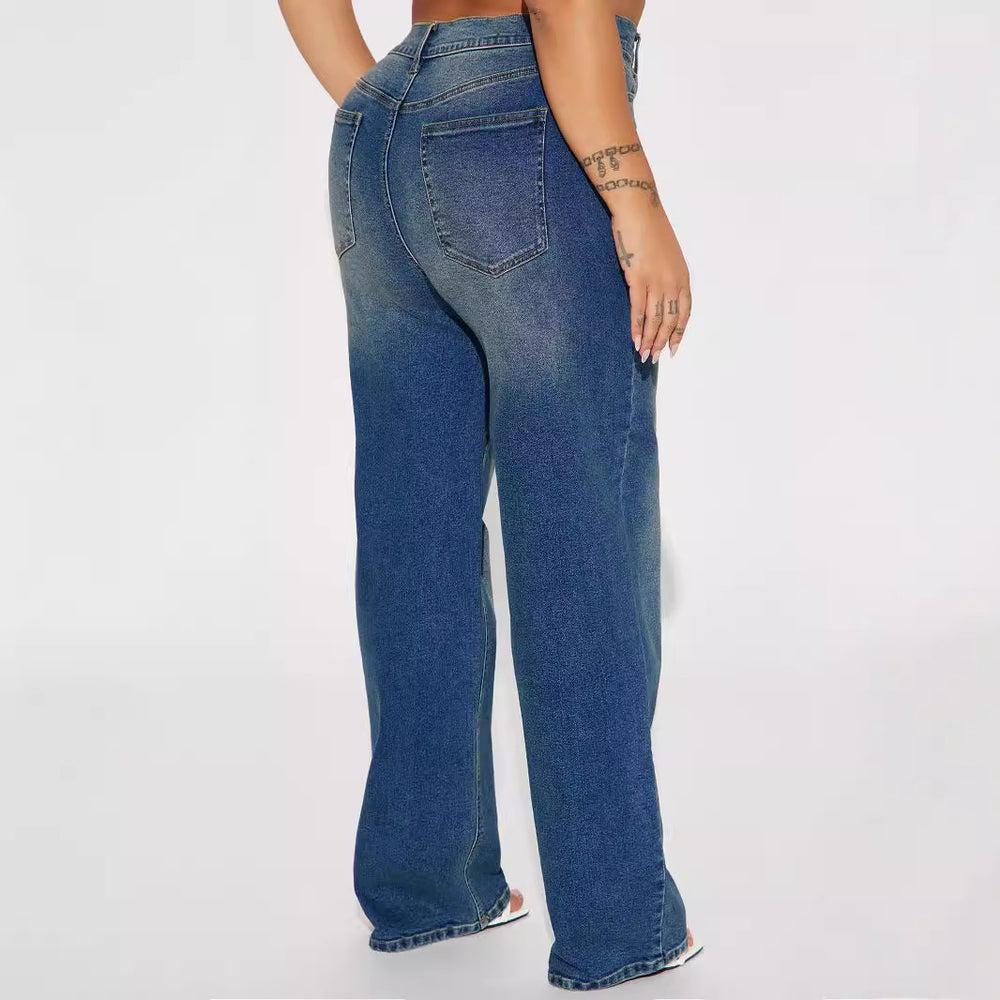 Export stretch jeans women's new arrivalfashionfashionstylish street straight-leg pants washed monkey jeans
