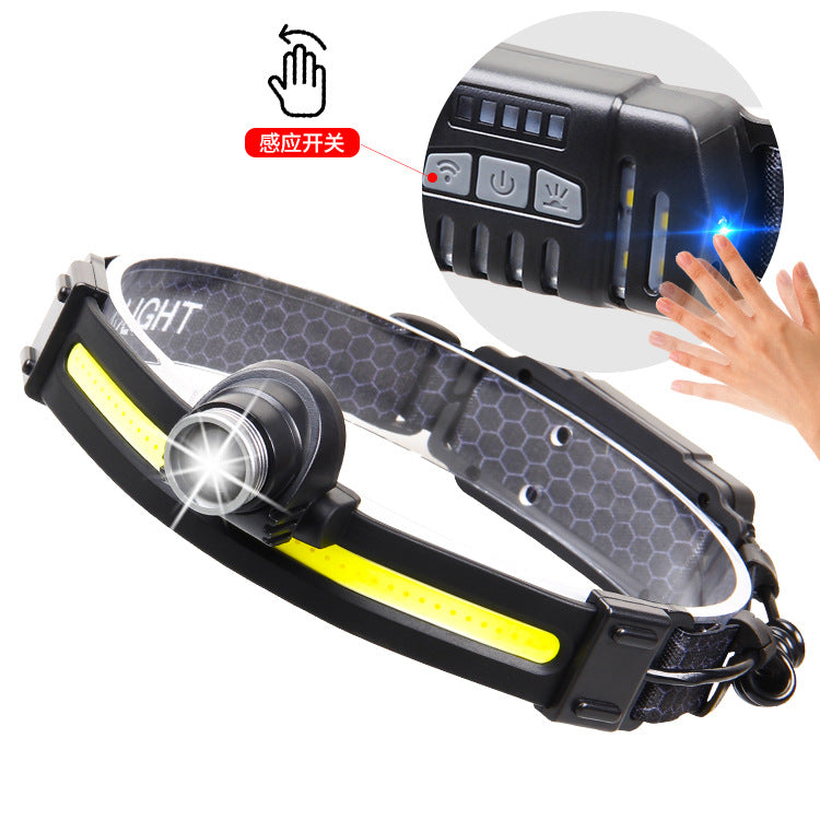 Cross-border new outdoor telescopic zoom induction strong light USB charging silicone built-in battery power display COB headlight