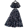 French chic v-neck floral dress - women's summer korean style short sleeve slimming a-line maxi dress - vacation ready
