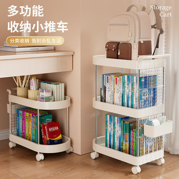 Household removable cream wind multi-layer trolley high value schoolbag shelf living room snack toy storage rack