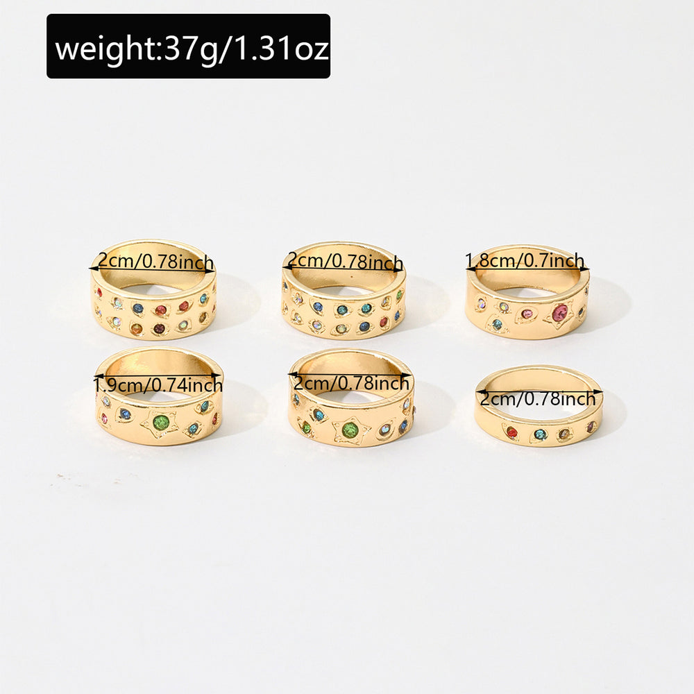 European and american cross-border colorful diamond-studded ring set for women - unique, irregular geometric star knuckle rings
