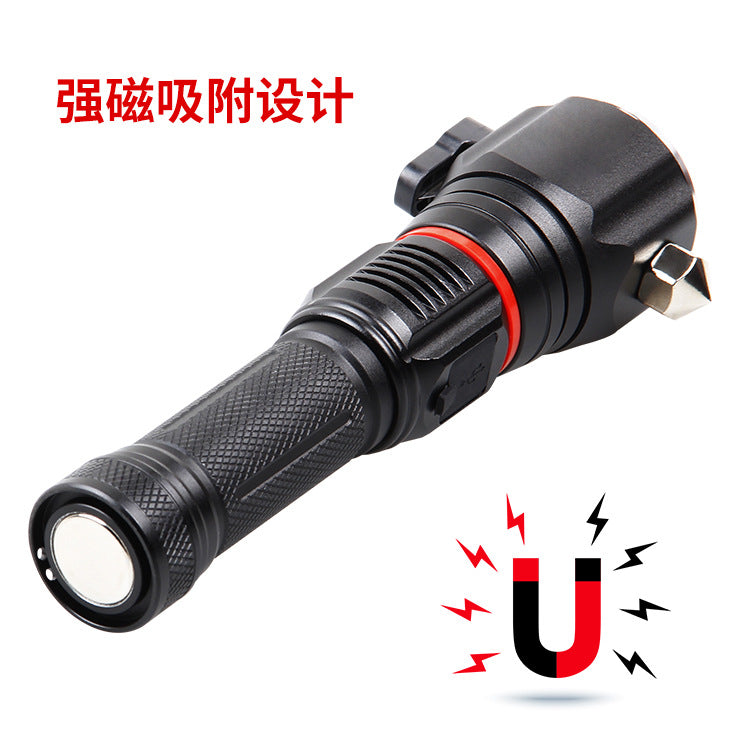 Cross-border new XHP50 wick safety hammer magnetic attraction power display desk lamp mode Typec charging flashlight