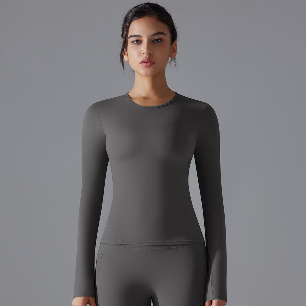 New double-sided brushed nylon long-sleeve yoga top - barely-there feel, casual pilates, running, and workout long-sleeve fitness top