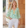 Amazon fashioneleganteleganceflowershirt women's  summer new ruffles sleeve v necktops