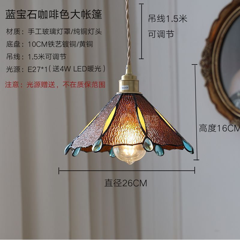 Vintage brass hand-soldered lamp, american style bedside aisle restaurant cafe stained glass pendant light