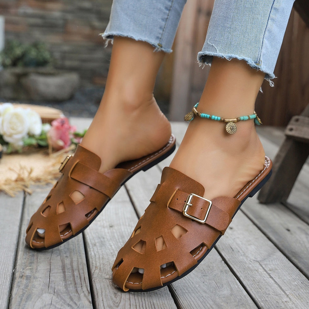 plus sizesummernew arrivalfashion style baotou cut outflats slippers women's exportfashion breathable cool slippers