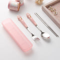 Cartoon rabbit portable cutlery set - 3-piece stainless steel spoon and chopsticks with ceramic handle