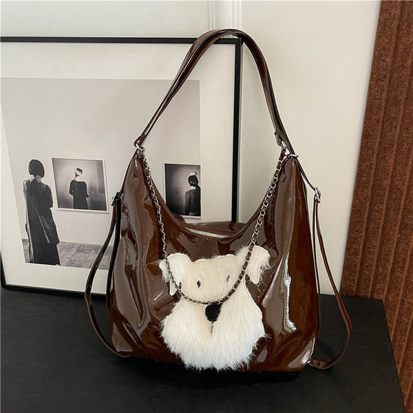 Textured retro multi-functional tote bag women's 2025 new versatile large-capacity backpack cute cartoon shoulder bag