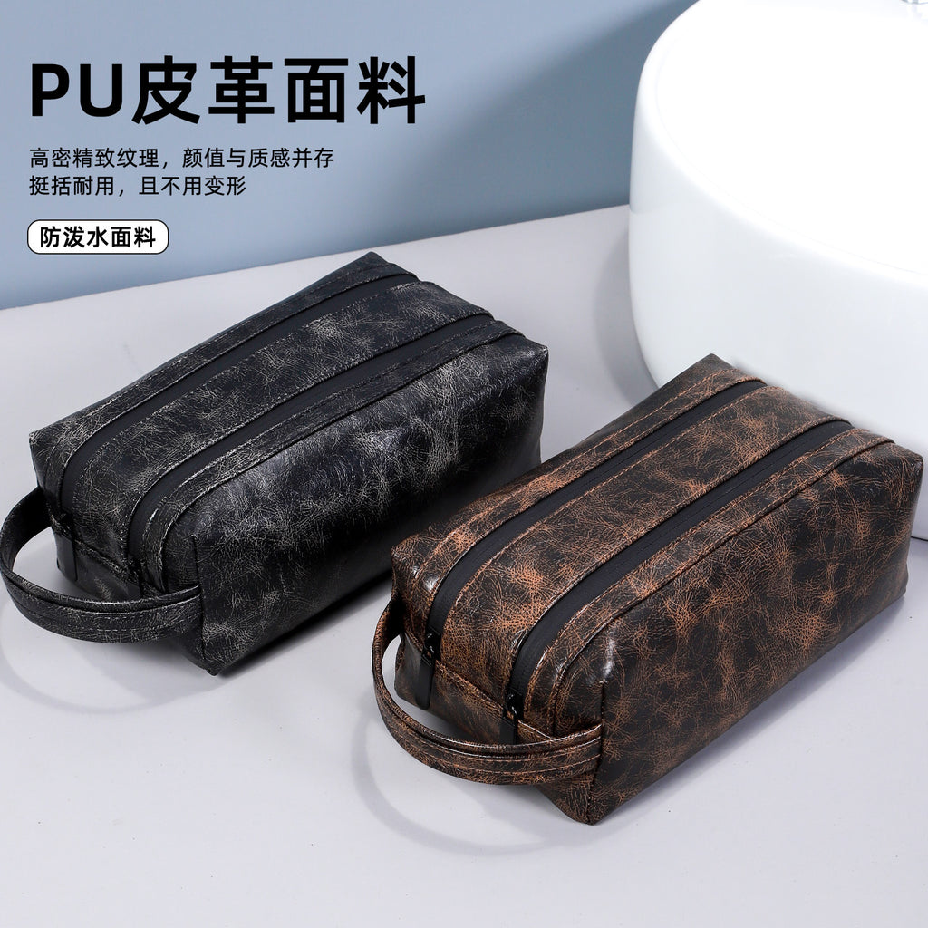 PU leather cosmetic bag men portable wash travel large capacity waterproof skin care clothing cosmetics hanging storage bag