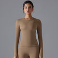 New double-sided brushed solid color long yoga top - long sleeve, high-stretch, breathable, sports running fitness casual t-shirt for women