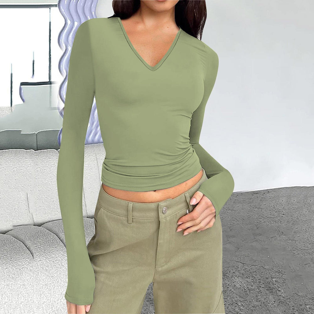 fall/winter new arrivals: european & american  style women's v-neck long sleeve basic slim-fit versatile t-shirt top