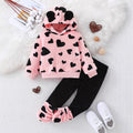 Girls' fall/winter round neck sweatshirt two-piece set: pink fleece pants with heart print hoodie - perfect for loungewear