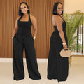C7390 cross-border   fashion women's casual loose backless halter solid color jumpsuit