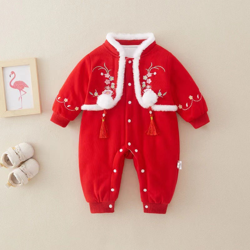 Winter baby cotton clothes, baby new year greetings, festive clothes for men and women, young children, outdoor heattech clothes, thickened chinese style winter clothes