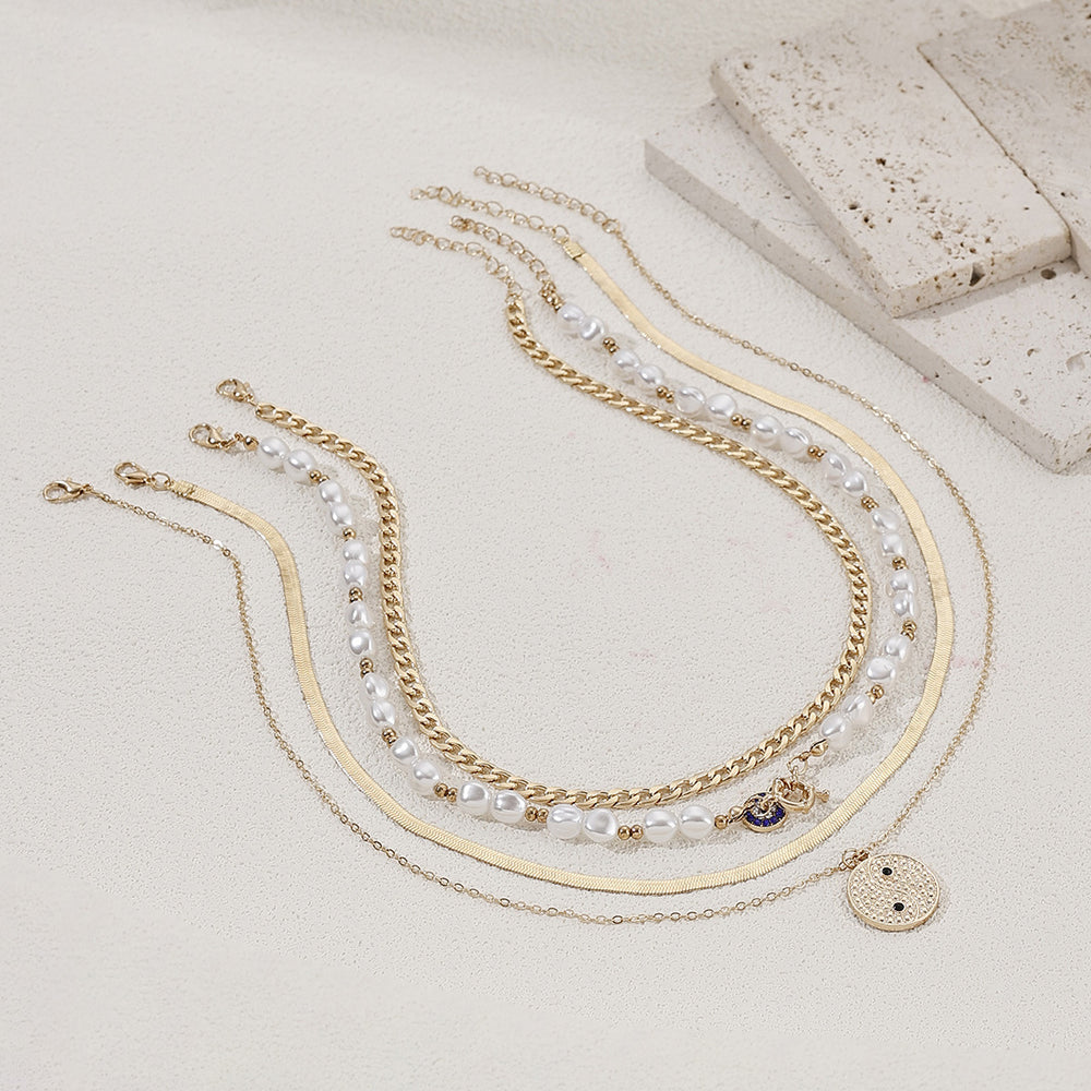 European and american round tag necklace wholesale niche trendy devil's eye multi-layered cold hip-hop style clavicle chain