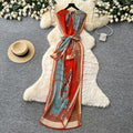 New chinese style printed pleated dress - women's summer new arrival: sleeveless, high-waisted, slim-fit, figure-flattering maxi dress with elegant flair