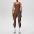 New arrival: cross-border double-sided brushed solid color breathable pocket long yoga outfit set - two-piece activewear for running and fitness