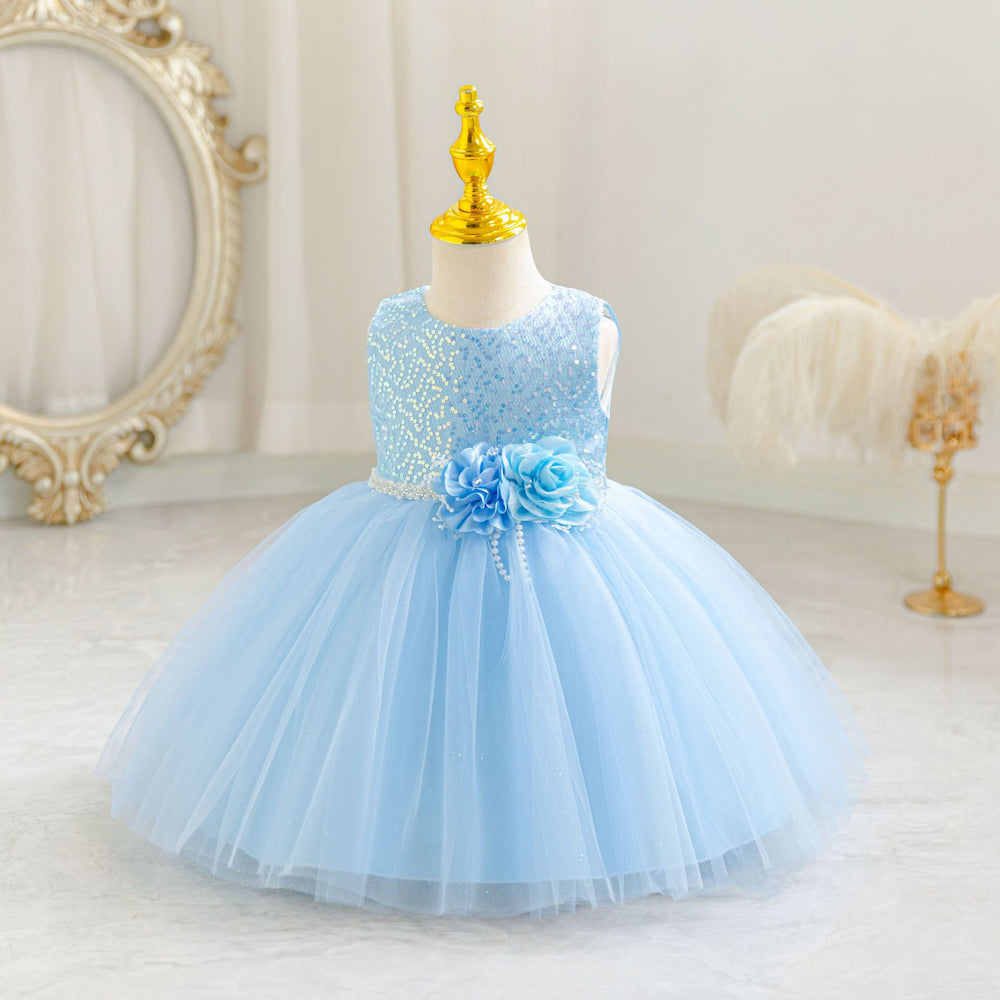 New arrival children's skirt kids dress sequin flower princess dress baby girl first birthday dress girl dress