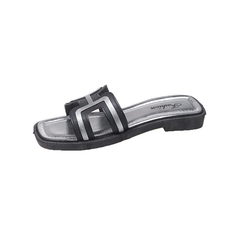 Women's slippers - 2025 summer new arrivals: french-style h-strap square toe flat sandals - fashionable, versatile, outdoor beach thong sandals