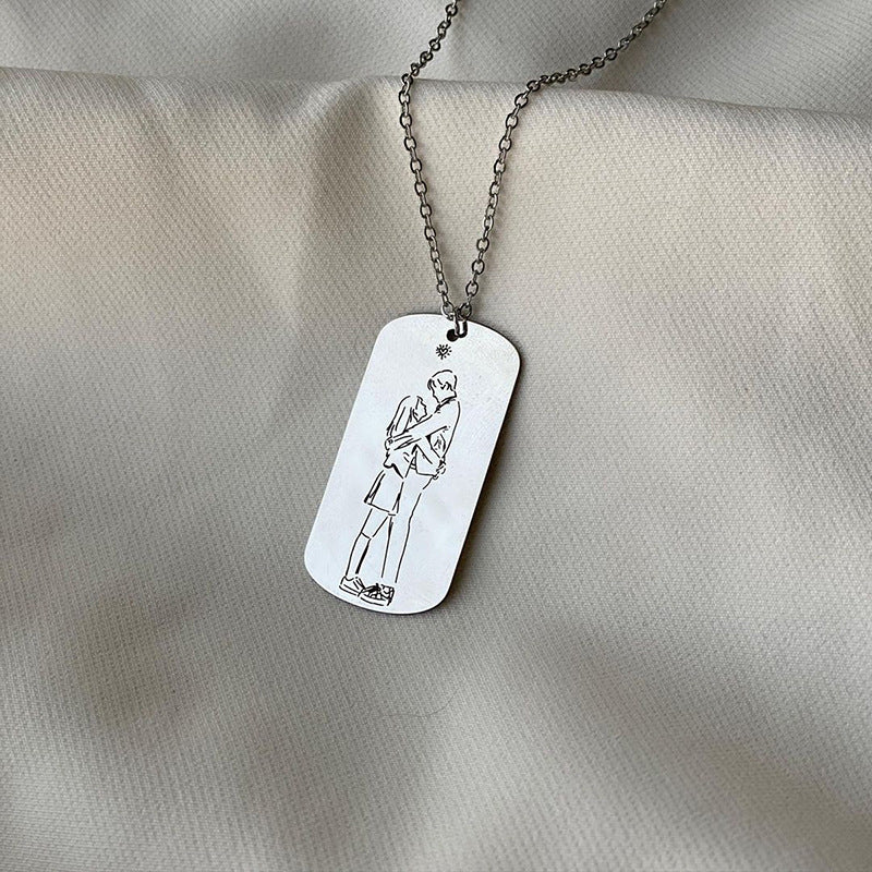 Laser engraved necklace wholesale - european & american cross-border alloy jewelry - women's couple pendant - anime cartoon light luxury sweater chain