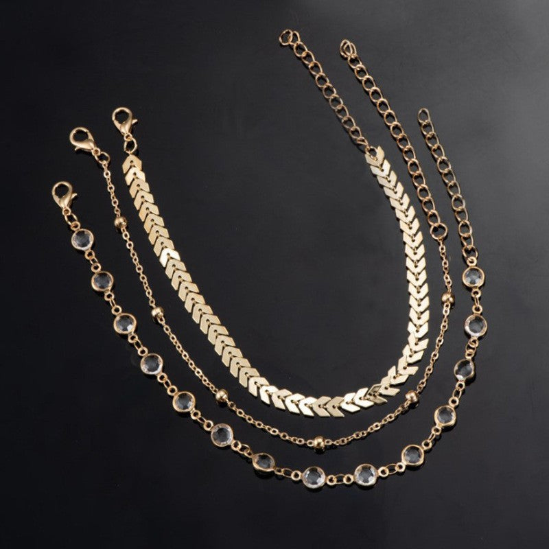 Wish european and american summer hot selling beach multi-layer zircon leaf figure eight pearl anklet sun moon star pattern jewelry