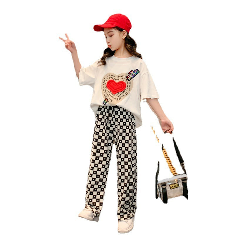 Summer girls' trendy street style outfit set - kids' casual activewear, summer clothes for girls, big girls' short-sleeve fashionable and stylish children's clothing