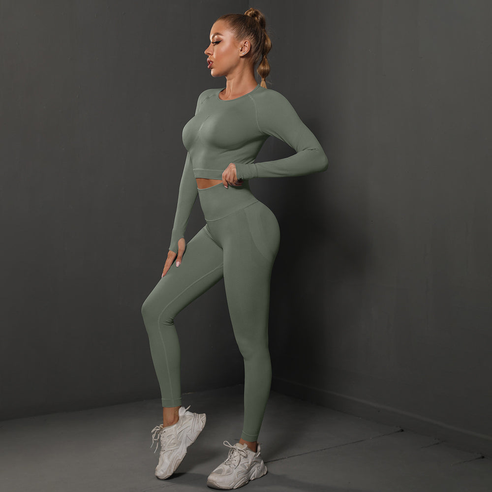 Ready-to-ship cross-border seamless peach lift butt lifting yoga set - women's two-piece activewear for running and fitness (us/eu style)