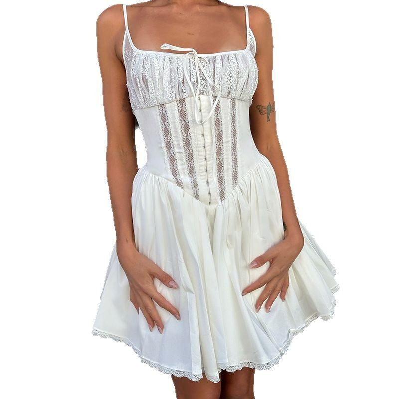 2025 Cross-border French light luxury ballet style sweet tutu skirt sexy hook button waist pure desire suspender dress short skirt