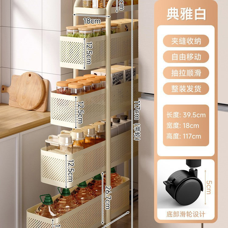 Narrow gap storage shelf stainless steel cart kitchen refrigerator narrow space organizer mobile bathroom storage cabinet