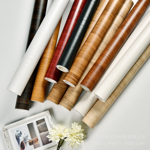 Wood grain sticker PVC sticker dormitory wardrobe furniture renovation wallpaper waterproof imitation wood self-adhesive wallpaper Boeing film