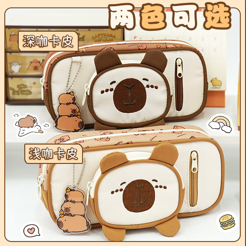 Primary school students Kapibara stationery box mother and child shape pendant pencil case large capacity multi-layer high value pencil case