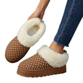 Wholesale plus-size women's autumn snow boots: new styles for independent e-commerce stores, featuring rhinestone embellishments, suede, fleece lining, extra thick padding, and warm, chunky soles