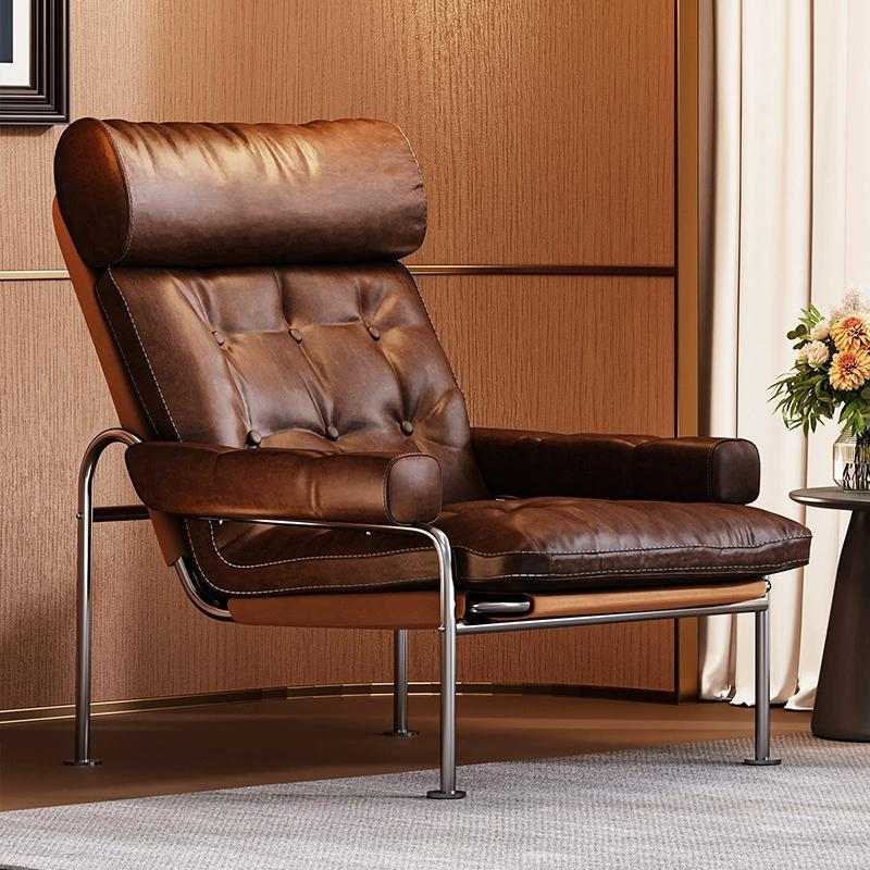 Used cigar chair bauhaus style oil wax genuine leather sofa chair designer accessible luxuryclassy living room armrest single chair