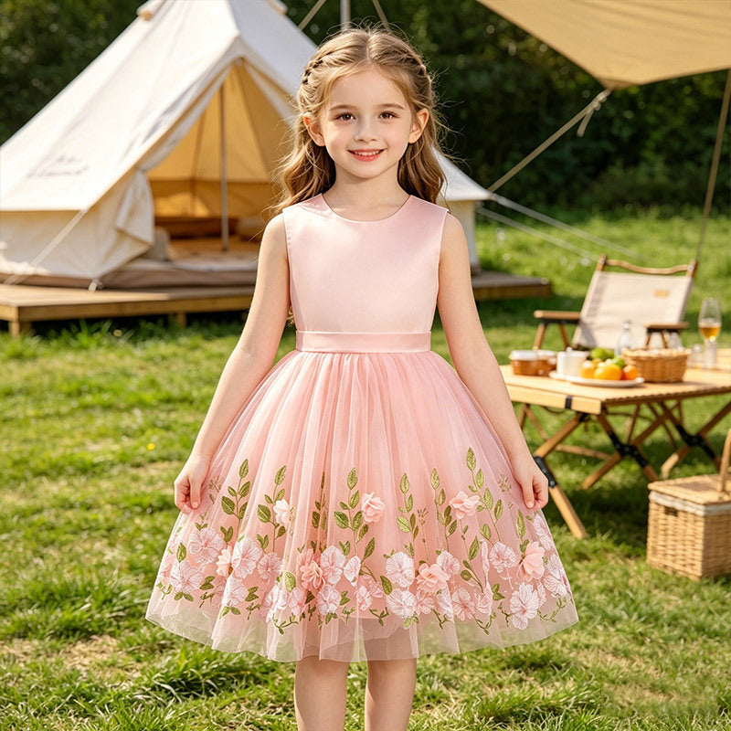 Girls' summer dress  new style tank dress children's heavily embroidered butterfly floral princess dress summer cross-border