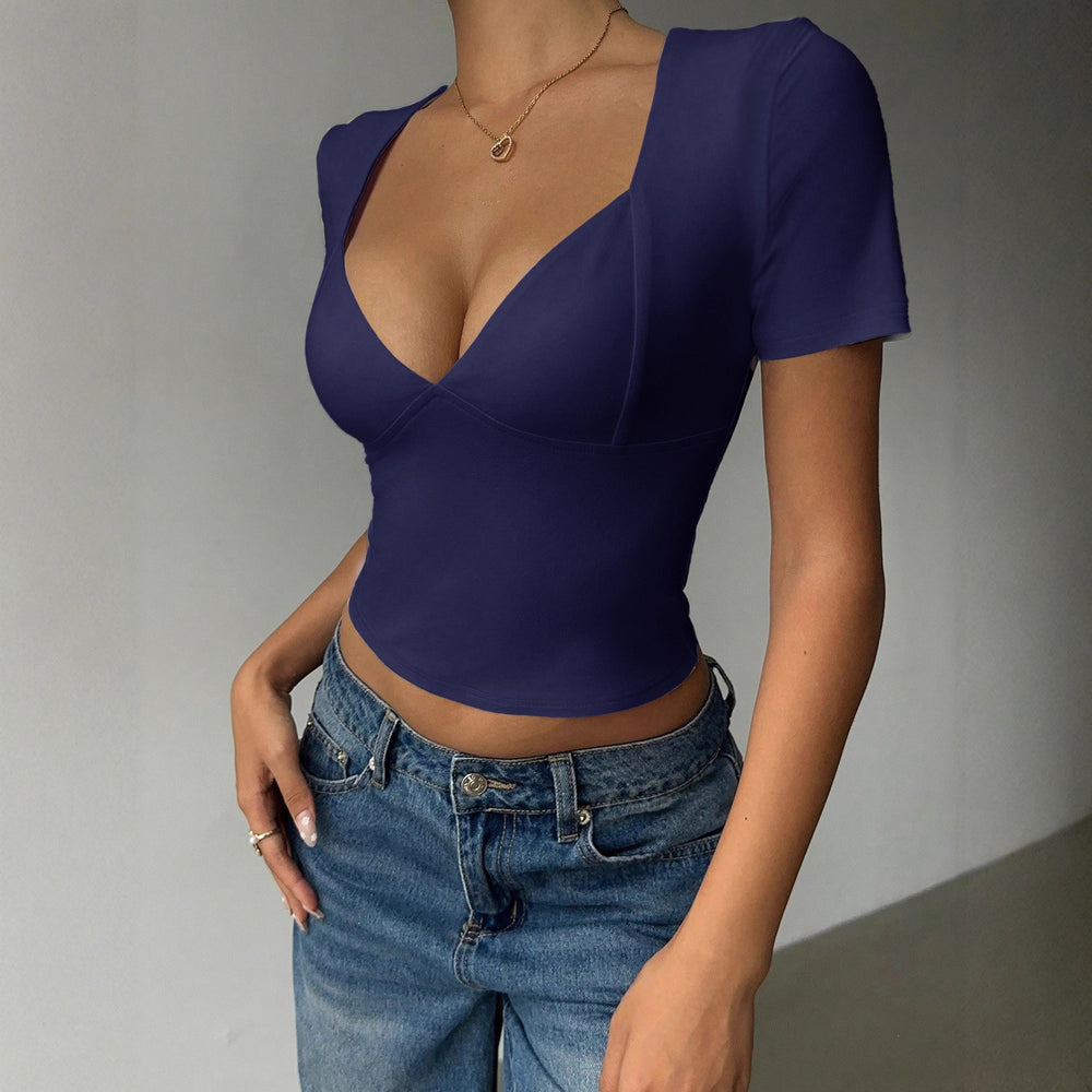 new european and american cross-border y2k hot girl style v-neck solid color tank top t-shirt women's autumn/winter  exclusive