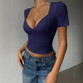 new european and american cross-border y2k hot girl style v-neck solid color tank top t-shirt women's autumn/winter  exclusive