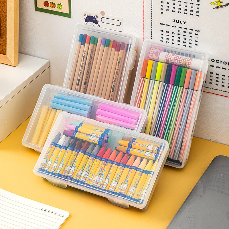 Plastic desktop drawer stationery storage box with lid pencil case can be stacked transparent document book marker storage box