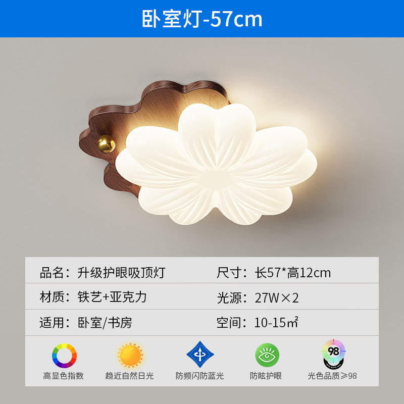 Log cream wind bedroom ceiling light simple modern new walnut pattern creative master bedroom eye protection room lighting