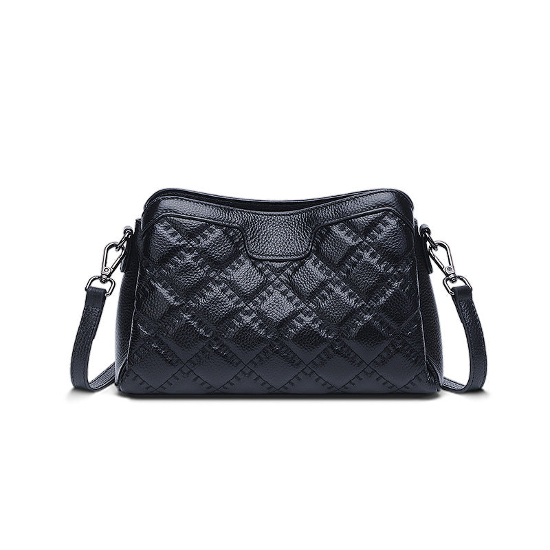 Rhombus first-layer cowhide shoulder women's bag large-capacity messenger bag 2025 new trendy women's fashion simple small square bag