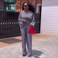 European and american cross-border african women's clothing  summer new fashion striped long sleeve top and high-waisted pants casual set
