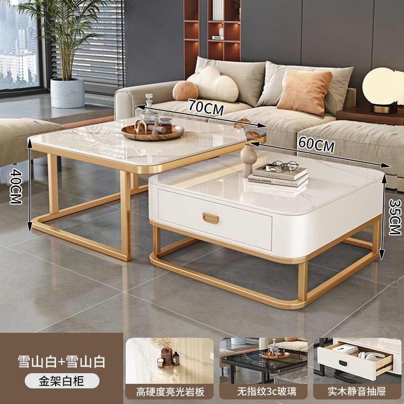 New nordic rock slab solid wood coffee table, modern minimalist marble coffee table for home, small apartment living room, italian style square side table