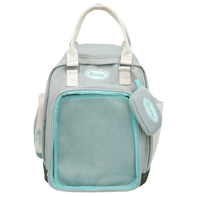 Baby show series transparent double shoulder pain bag large capacity millet backpack student school bag casual preppy style breathable