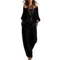 European and american cross-border  independent station summer new casual loose linen three-quarter sleeve top + wide-leg pants set