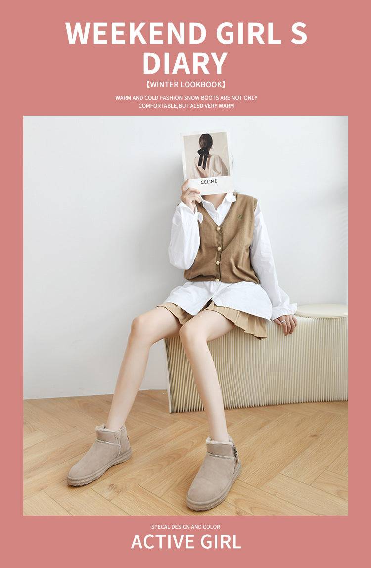 Snow boots women's short tube 2025 new boots women's plush thickened Korean version warm and non-slip short plush cotton shoes tide