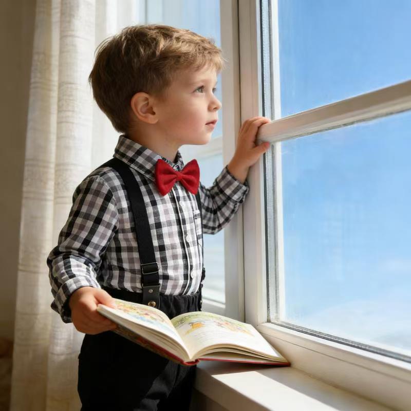 Children's spring new arrivals wholesale: british style kids' outfit - boys' plaid shirt & long-sleeve plaid shirt set