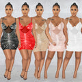 C6257 cross-border   fashion women's rhinestone mesh cami sleeveless mini dress